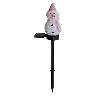 Solar Powered LED Garden Lights Christmas Outdoor Decorations Lawn Pathway Lighting Auto On / Off Waterproof - Pink Snowman