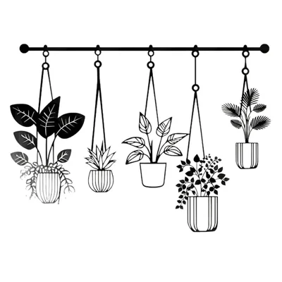 Metal Wall Art Iron Flower Pot Plant Holders Wall Decal for Outdoor Garden Patio - Black