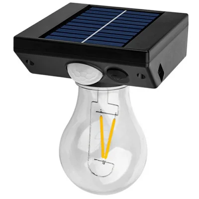 Enkel solpanelbelyst glödlampa med rörelsesensor, utomhusväglampa, solpanelmatad LED-lampa