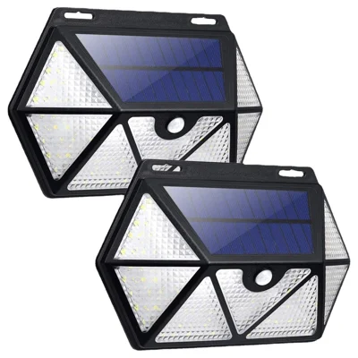 YY-61352 2Pcs 135 LED Solar Wall Lights Seven-Sided Design PIR Motion Sensor IP65 Waterproof Outdoor Garden Yard Security Lamp