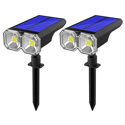 JG025 2 pièces de lampes solaires LED avec pic à piquer 10-LED lumière chaude + 8-LED lumière blanche, lampe d'extérieur pour jardin, pelouse, montage mural