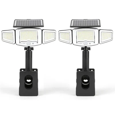 P73 2Pcs Solar PIR Motion Sensor LED Light 3-Head Adjustable Clamp-On Dual Charging Garden Outdoor Lamp