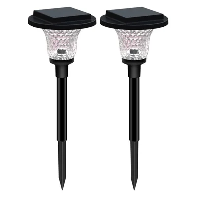 2Pcs Solar Lawn Spike Light 1000mAh Crystal Glass Shade Warm White RGB Color Changing IP65 Waterproof Ground Stake Light for Garden