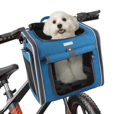 FULED Portable Foldable Pet Bike Basket Large Capacity for Cats Dogs Carrier - Blue