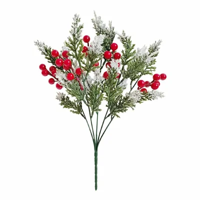 Ramo Artificial de Azevinho 5 Ramos de 30x20 cm com Agulhas de Pinheiro e Bagas Vermelhas, Decoração Natalícia