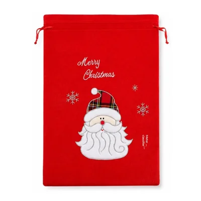 Size L 40x55cm Pleuche Drawstring Christmas Gift Bag Embroidered Design for Holiday Candy Apple Wrapping - Santa Claus