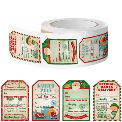 C292 300Pcs/Roll 75x50mm Cartoon Christmas Gift Label Sticker Art Paper Colorful Printing for Gift Wrapping