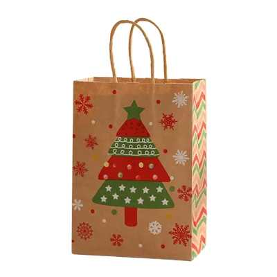 25Pcs Christmas Gift Paper Bag Kraft Paper Candy Apple Packaging Pouch with Rope Handle for Holiday Party - 022/2