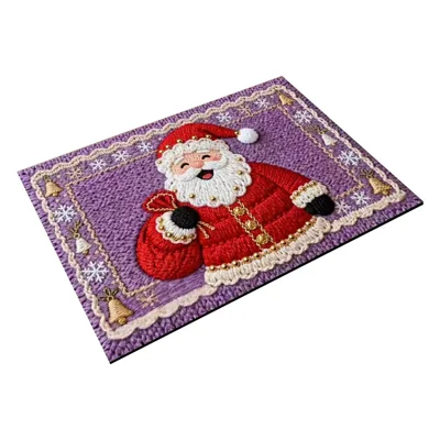 40 x 60cm Badematte Saugfähig Schnelltrocknend Rutschfeste Gummibeschichtung Weihnachtsdruck Techno-Velours Fußmatte für Badezimmer - Lila+Weihnachtsmann