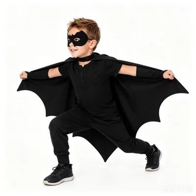 ZERILUNA Fledermaus-Halloween-Kostüm-Set Kinder-Cosplay-Umhang und Maske für Party, Bühnenauftritt, Rollenspiel, Größe M - Schwarz