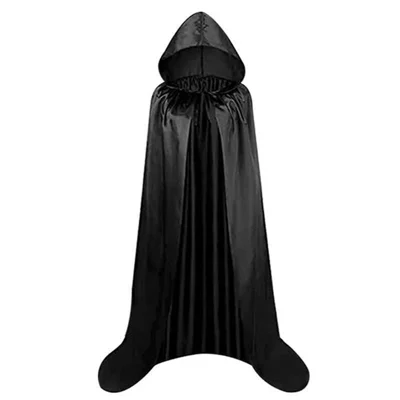 ZERILUNA 120 cm Umhang mit Kapuze, Kostümumhang mit verstellbarem Kordelzug für Halloween-Party, Vampir, Zauberer, Sensenmann, Rollenspiel – Schwarz