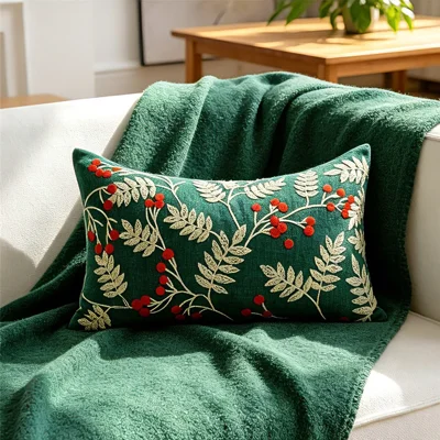30 x 50cm Weihnachtskissenbezug Chenille-Polyester 3D bestickter Kissenbezug waschbarer Kissenbezug für Sofa Wohnaccessoires - Kirsche