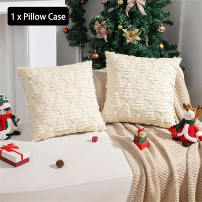 Capa de Almofada de Natal de 45 x 45 cm, Capa de Almofada Natalícia para Decoração de Sofá e Quarto (Apenas Capa) - Bege