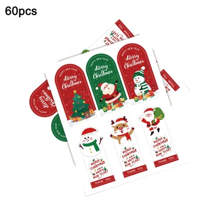 60 Stück Weihnachtsaufkleber 8,5 x 4 cm, beschichtetes Papier, gewölbte Form, selbstklebende Verschlussaufkleber für Geschenkverpackungen