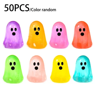 50 stk. 1,6 x 1,4 x 2 cm lyser i mørke spøgelsesfigurer i resin – halloweendekoration (tilfældig farve)