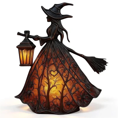 Epoxy Resin Gothic Witch Table Lamp USB Warm Light for Halloween Decor - Black