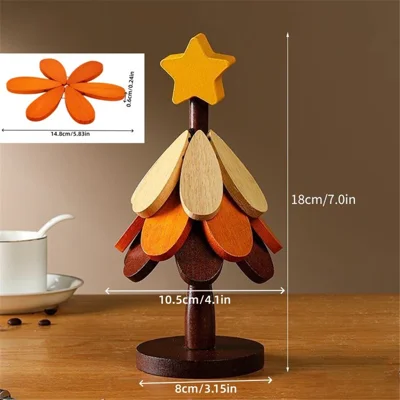 3 piezas / juego de estera aislante de calor en forma de árbol de Navidad, set plegable de madera gruesa, posavasos antiescaldaduras para ollas y tazas, ideal para cocina y mesa - diseño de estrella