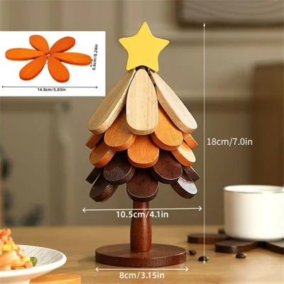 5 uds. / juego de alfombrilla aislante térmica en forma de árbol de Navidad, alfombrilla plegable de madera gruesa, protección contra quemaduras, posavasos para ollas y tazas para cocina y mesa - diseño de estrella