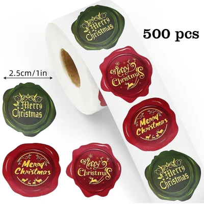 500 Stück/Rolle Weihnachtspoststempel, unregelmäßige Form, Geschenketiketten, Vintage-Wachssiegel-Stil, DIY-Verpackungsaufkleber