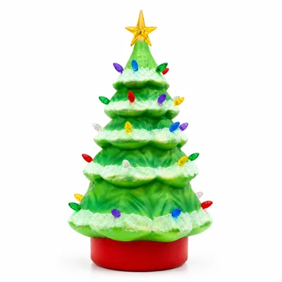 Décoration de Bureau en Résine + PP avec Arbre de Noël Rotatif à LED Multicolores pour Décor de Fête - Vert