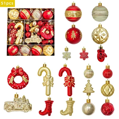 51 piezas de adornos navideños inquebrantables de formas variadas y colores mezclados, decoración en caja regalo para árbol de Navidad y decoración del hogar - MJTH51-1W