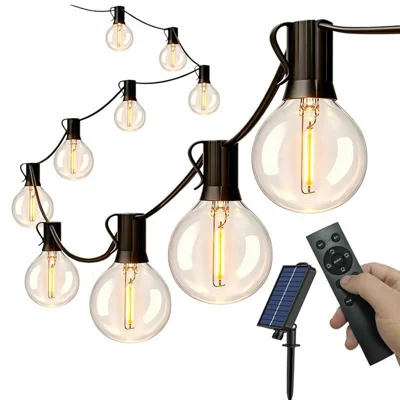 30m G40 Solar LED String Light, 50 Lights + 2 Spare Bulbs, IP44 Waterproof, Remote Timer