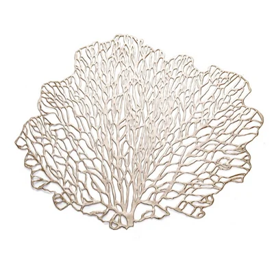 PVC Tree-shaped Hollow Placemat Kitchen Dining Table Mat Heat Resistant Anti-scalding Pad Coaster - Champagne Gold