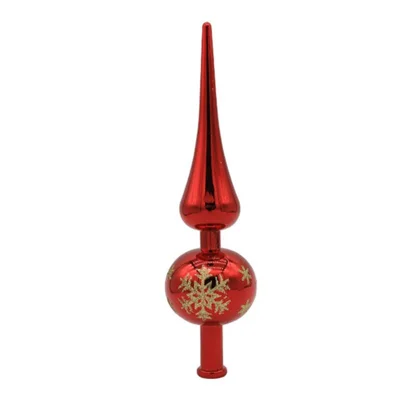 Plastic Electroplated Pointed Christmas Tree Topper Ornament Xmas Party Decoration - Red