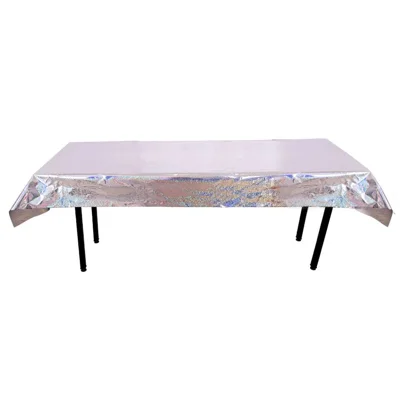 1*2,7 m Laser-Glitter-Folie rechteckige Tischdecke für Geburtstagsgeschenk Hochzeit Baby-Show Jubiläum Weihnachtsfeier Dekoration – Silber