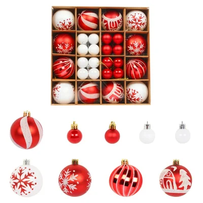 052405 44Pcs / Set Mixed Ball Ornament Christmas Decoration Round Ball Christmas Tree Hanging Ornament - Red / White