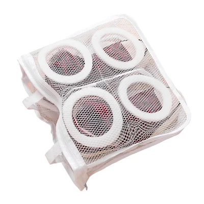 H-3-2 Washing Machine Shoes Storage Bag Portable Mesh Laundry Bag Anti-Deformation Protector Clothes Organizer, Size M: 29*26*9cm - White