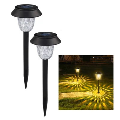 CIS-57454 2Pcs / Set Outdoor Garden Stake Solar Light IP65 Waterproof Lamp Walkway Path Yard Patio Decor - Warm White Light