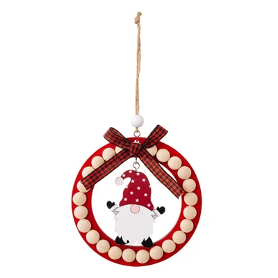 Corona de madera decoración navideña adorno para árbol de Navidad regalo colgante de Papá Noel decoración para el hogar - Rojo