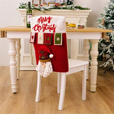 Cute Cartoon Decor Christmas Dining Chair Slipcover Cloth Sleeve Chair Back Cover Protector Gift for Home Dining Room - Santa