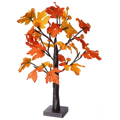 Pumpkins Fake Fall Lighted Maple Tree 24 Leds Lights Thanksgiving Decoration Artificial Tree Lights