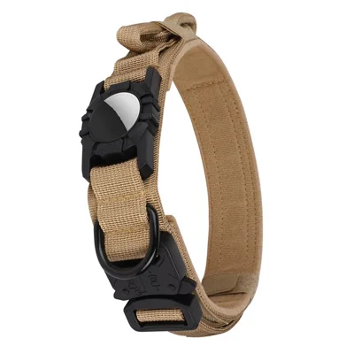 Dog Collar Nylon Adjustable Pet Collar Gift with Waterproof Protective Cover for AirTag - Camel / M