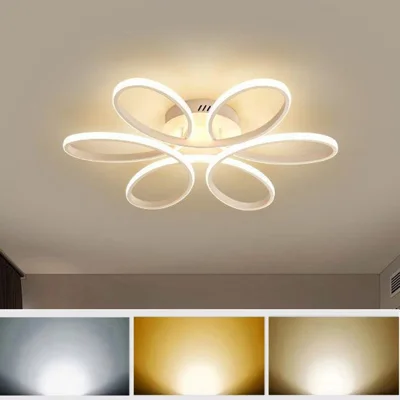 Petal Design Modern LED Ceiling Light Dimmable Remote Control Chandelier Lamp for Living Room Bedroom - White