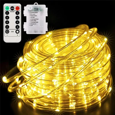 12m 100 LED Remote Control PVC Copper Wire LED String Light with Empty Battery Box Garden Decoration - Warm Color