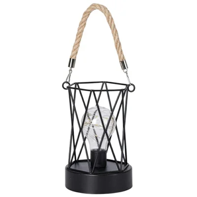 Retro Hollow Out Iron Art Hexagonal Handheld Lantern Portable LED Copper Wire Bulb Table Lamp