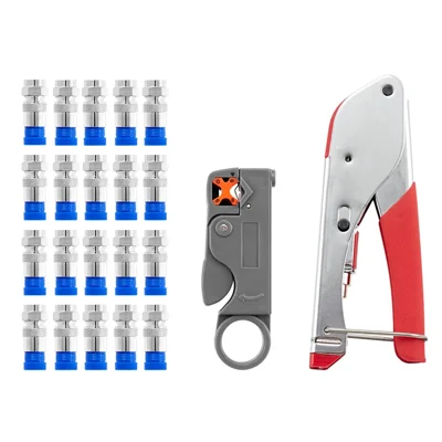 RG59 / 6 Coaxial Cable Crimping Tool 22PCS Set F Connector Compression Pliers Network Cable Wire Stripper