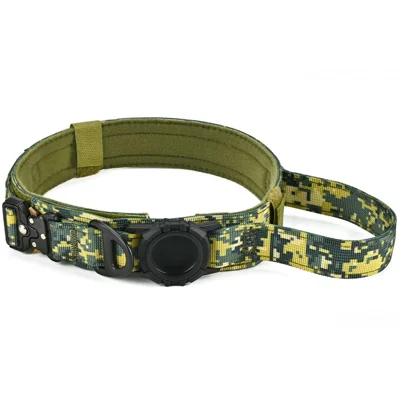 For AirTag Holder Dog Collar Tactical Nylon Adjustable Anti Escape Explosion Proof Pet Collar, Size M - Jungle Camouflage