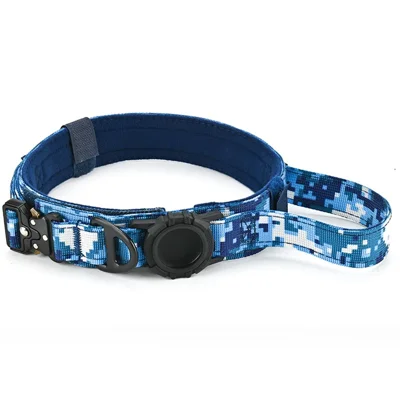 For AirTag Holder Dog Collar Tactical Nylon Adjustable Anti Escape Explosion Proof Pet Collar, Size L - Aviation Camouflage