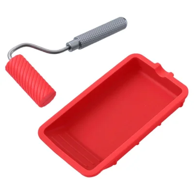 Klebstoff-Tablett-Bürstenset Silikonbehälter mit Roller Wiederverwendbare Farbwanne Holzbearbeitungs-Klebstoffapplikator - Rot
