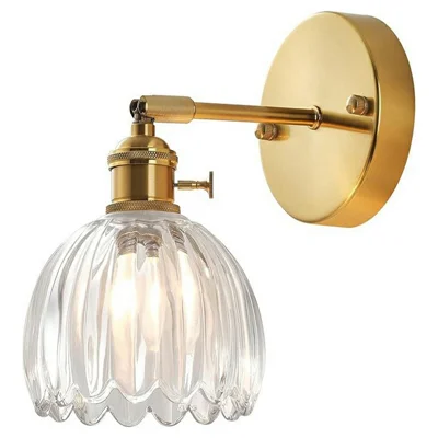 Vintage Glass Wall Sconce 180 Degree Rotatable Pendant Lamp Tulip Shade Warm Light for Bedroom Bathroom (A Style) - Transparent