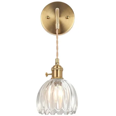 Vintage Glass Wall Sconce 180 Degree Rotatable Pendant Lamp Tulip Shade Warm Light for Bedroom Bathroom (B Style) - Transparent