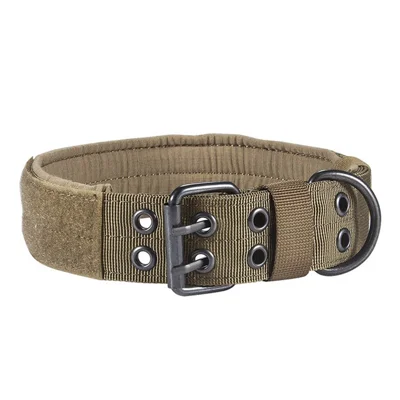 Collier de Chien Tactique en Nylon Ajusté Militaire Durable Pour Grand Berger Allemand Entraînement de Travail Extérieur - Kaki / M