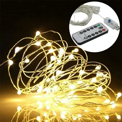 10m 100-LED USB Powered Copper Wire String Lights Remote Control 8 Modes Timer Fairy Lamp for Christmas Party Home Decoration - Warm White