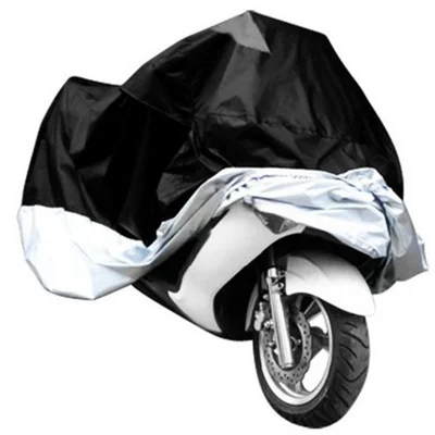 غطاء دراجة نارية بحجم XXL 265x105x125 سم، من تافتا بوليستر 180T، غطاء مقاوم للماء والرطوبة للدراجات البخارية والدراجات الكهربائية - أسود / فضي