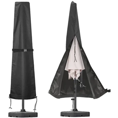 170 cm Mittelmast-Schirmbezug aus 210D Oxford-Stoff, wasserdichter Außenbereich-Schirmbezug – Schwarz