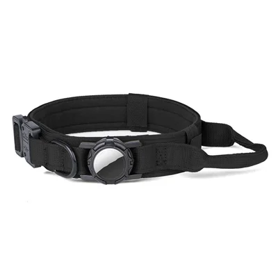Coleira Tática Tamanho M para Cães para Apple AirTag, em Nylon, Dupla Camada, Acolchoada, à Prova de Água, com Fecho de Libertação Rápida - Preto